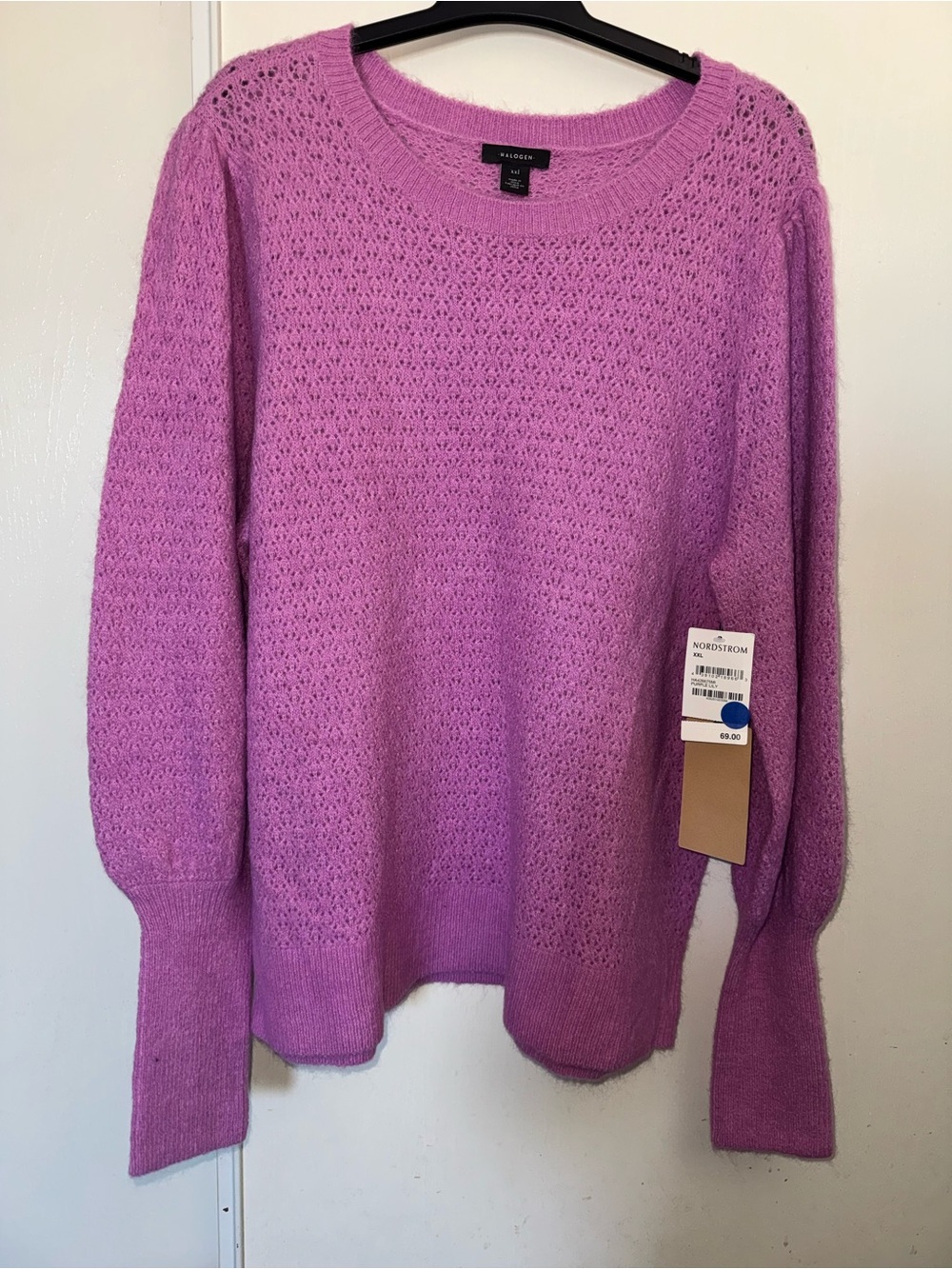 Halogen Lilac Openwork Crewneck Sweater